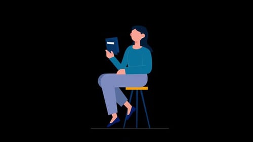 Flat Design 2D Animation of Woman Reading