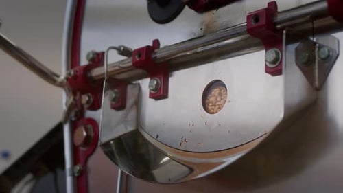Round Glass Window of Coffee Roaster Machine Mixing Aroma Raw Green Beans Fresh Coffee Seeds