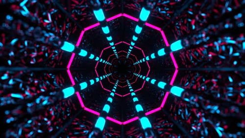 Cyan And Pink Futuristic Bright Abstract Tunnel Background Vj Loop In 4K