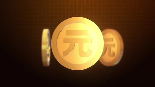 Animation der Goldmünze mit dem Yuan-Währungssymbol