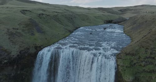 Aerial view of beautiful Skogafoss waterfall in Iceland, Europe.