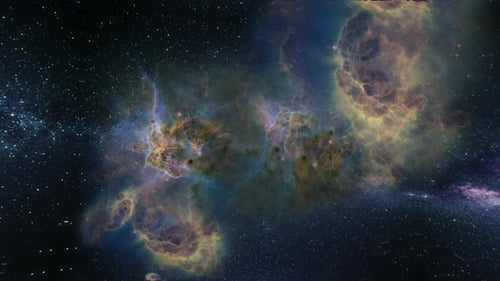 Animated Flight through a Colorful Deep Space Nebula Background