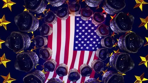 Waving American Flag with Patriotic Stars and Rotating Military Emblems