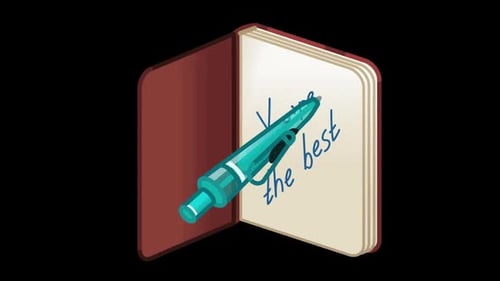 Animated Notebook Opening and Pen Writing Message