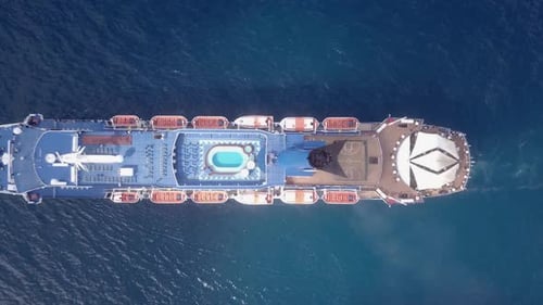 Cruise ship sailing across The Mediterranean sea - Aerial footage