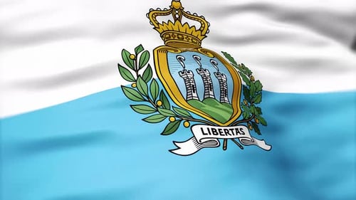 Waving Flag of San Marino with National Coat of Arms