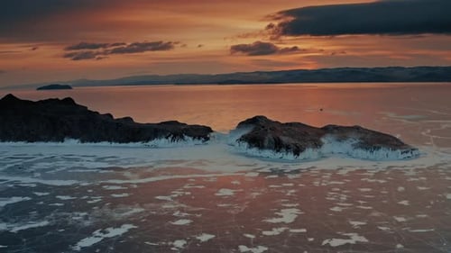 Breathtaking And Aerial View Of Frozen Lake Baikal