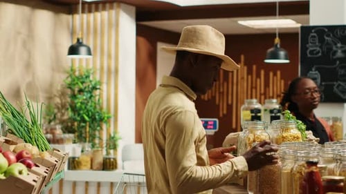 African American Buyer Visiting Local Farmers Market to Shop