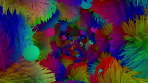 Vibrant Fluffy Abstract Tunnel Animation with Colorful Spheres