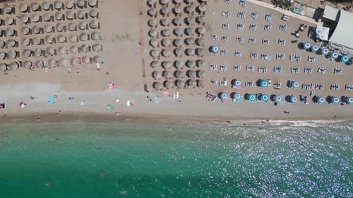 Beach on the Adriatic Sea. Sun. Clear blue water. Aerial view.
