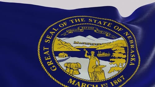 Realistic Waving Flag of Nebraska State with Official Seal