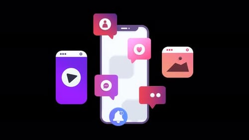 Animated 3D Social Media Icons and Smartphone Notifications