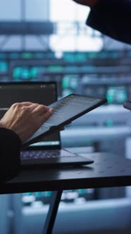 Vertical Video Coworkers in Data Center Replacing Storage Rigs Parts to Improve Performance