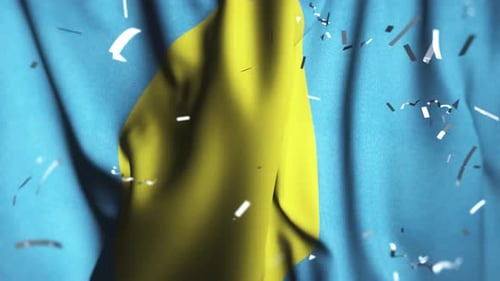 Waving Flag Animation with Celebratory Silver Confetti