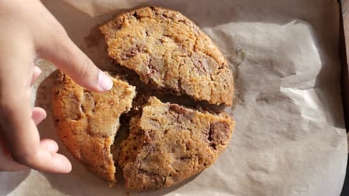 Breaking Off a Piece of Chocolate Chip Cookie