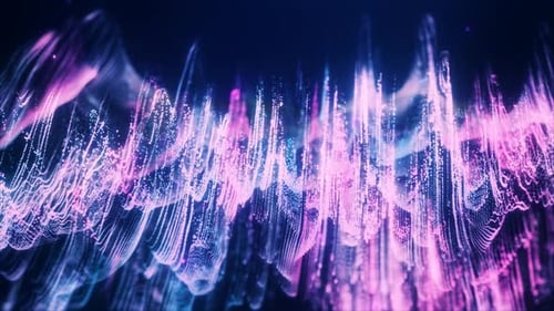 Abstract Digital Audio Visualizer with Glowing Pink and Blue Particles