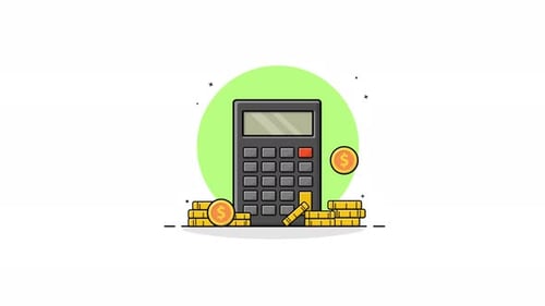 Animated Calculator with Falling Coins Flat Design