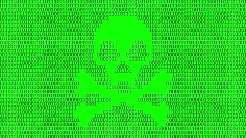 Digital Skull Design Created with Binary Code on a Bright Green Background