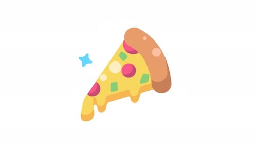Animated Flat Design Pizza Slice with Dripping Cheese