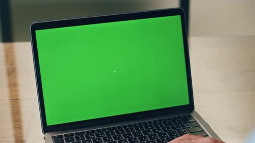 Boss Using Green Screen Laptop in Office