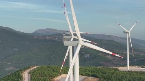 Aerial View Of Wind Turbines Among The Hills