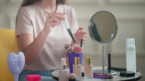 Woman Explains Makeup Products and Makeup Brush Use