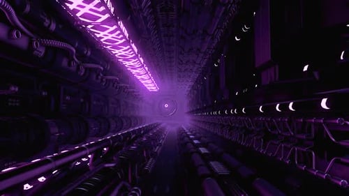 Futuristic Sci-Fi Corridor with Glowing Purple Lights