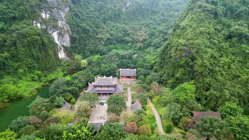 Temple Complex Surrounded by Mountains and Rivers