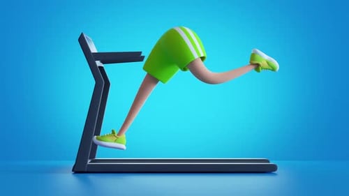 3D Cartoon Legs Running on Treadmill Loop Animation