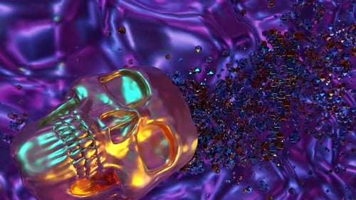 Translucent Skull with Colorful Particles in Abstract Background