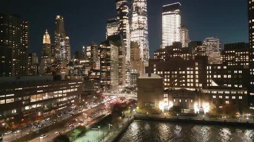 Manhattan at Night City Lights Night in Manhattan NYC Aerial View New York City Illuminated