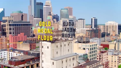 Minneapolis, Minnesota / USA - June 7, 2019: Minneapolis Skyline, Gold Metal