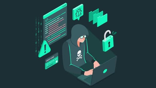 information security, hacker using a computer, computer virus animation 4k