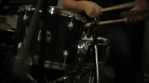 Drummer Plays Drum Kit Close Up