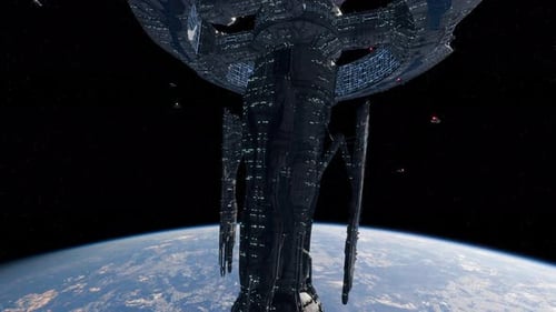 Futuristic Space Station Orbiting Planet Earth