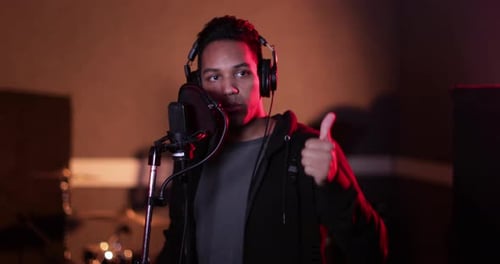 Rapper in a music recording studio