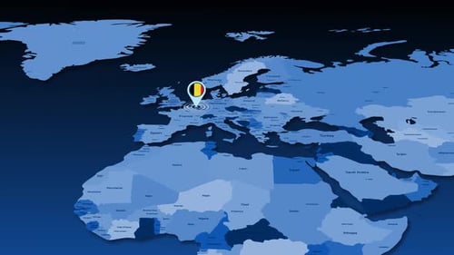 World Map Zoom to Belgium with Flag Pin
