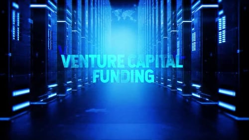 Venture Capital Funding Words On Hologram Data Center Background