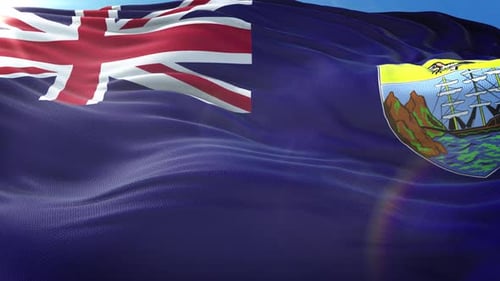 Realistic Waving Flag of Saint Helena with Blue Sky Background