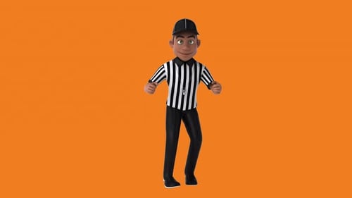 Arbitre de dessin animé 3D amusant avec les pouces vers le haut et vers le bas (avec canal alpha inclus)