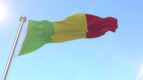 Mali National Flag Waving Seamless Loop in Blue Sky