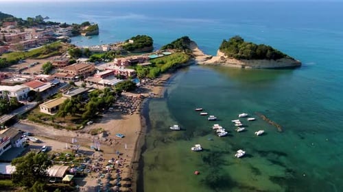Drone aerial view of sidari and peroulades in north corfu greece