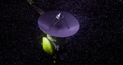 Animated Space Probe with Parabolic Antenna in Deep Space
