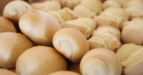 Close Up Shot Of Bread Rolls, Freshly Baked In A Bakery.