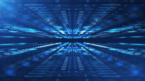 Futuristic Blue Digital Data Stream Tunnel Background Loop