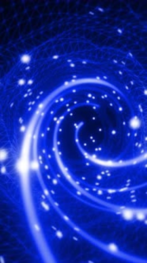 Futuristic Blue Glowing Spiral Particle Tunnel Motion Background