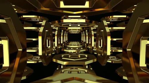 Abstract Golden Geometric Tunnel Animation Loop