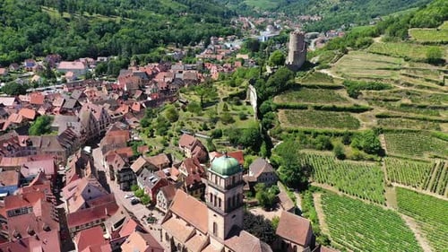 Kaysersberg in Alsace, one of the most beautiful villages of France. Kaysersberg in Alsace in the de