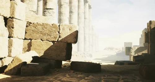 Discovering Ancient Ruins Illuminated By Sunlight in a Vast Desert