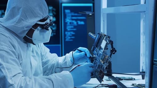 Africanamerican Microelectronics Engineer Works in a Modern Scientific Laboratory on Computing